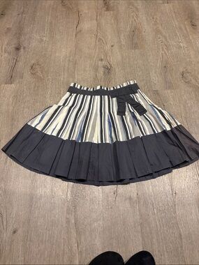 Dekker Pleated Navy and Cream Striped Circle Skirt with Contrast Hem 10